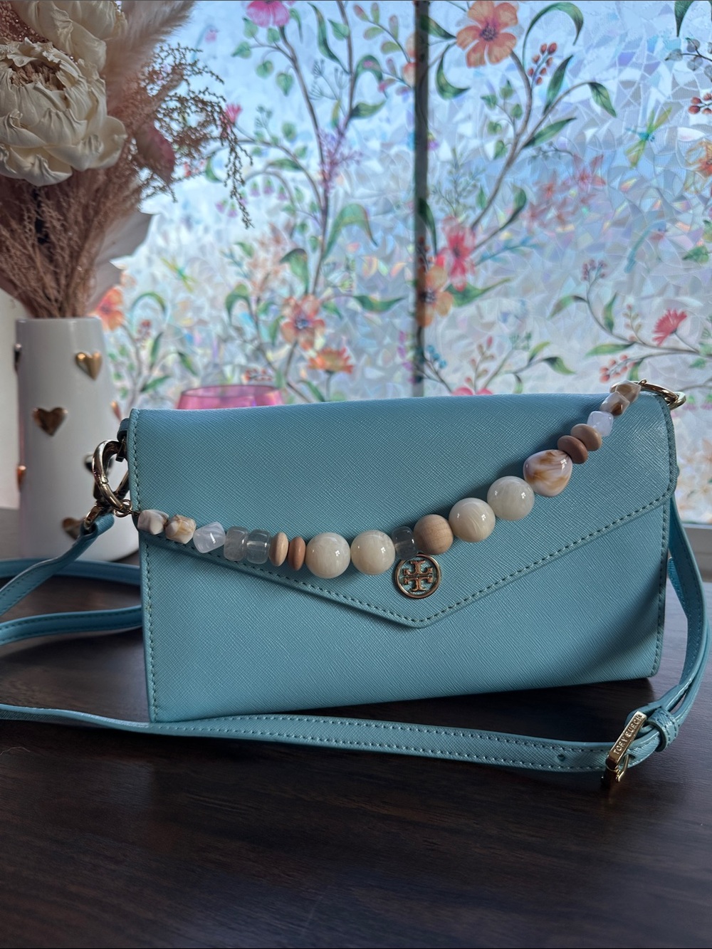 Tory Burch Sky Blue leather Wallet On Chain Crossbody Clutch vin receipts tab 👌🏼